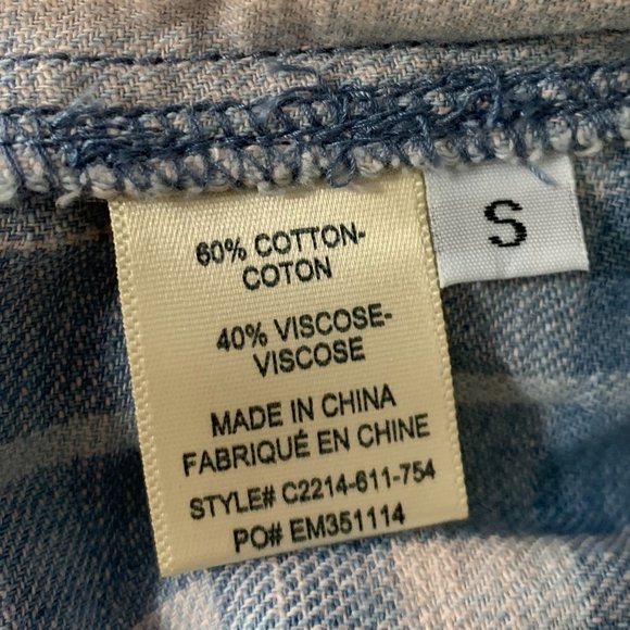 CLOTH & STONE Anthropologie Blue Pink Plaid Tie Hem Long Sleeve Button Shirt - Picture 3 of 10